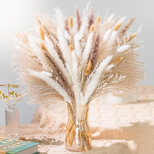 NTLPAMPA Natural Pampas Grass 8kind Grass Mix Bouquet | Dried Pampas Bouquet for Wedding Boho Flowers Home Table Decor Desk Decor, Rustic Farmhouse Decor (93PCS) - Image 1