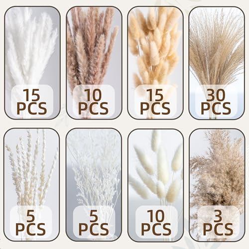 NTLPAMPA Natural Pampas Grass 8kind Grass Mix Bouquet | Dried Pampas Bouquet for Wedding Boho Flowers Home Table Decor Desk Decor, Rustic Farmhouse Decor (93PCS) - Image 4