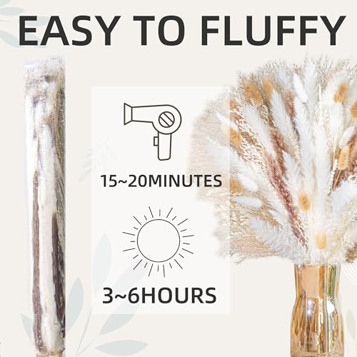 NTLPAMPA Natural Pampas Grass 8kind Grass Mix Bouquet | Dried Pampas Bouquet for Wedding Boho Flowers Home Table Decor Desk Decor, Rustic Farmhouse Decor (93PCS) - Image 5