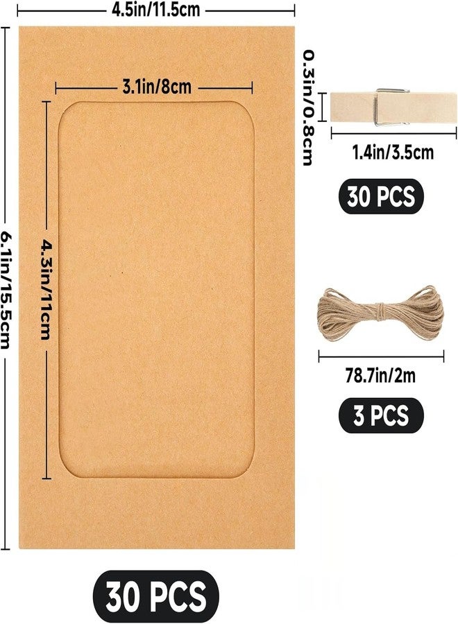 Prescent Paper Photo Frames with Clips and Twine, Brown, 4.5 x 6 Inch, 30 Frames with 30 Wooden Clips and 3pc Jute Rope 2 meters each, Hanging Display Set (Brown - 30pc set) - Image 2