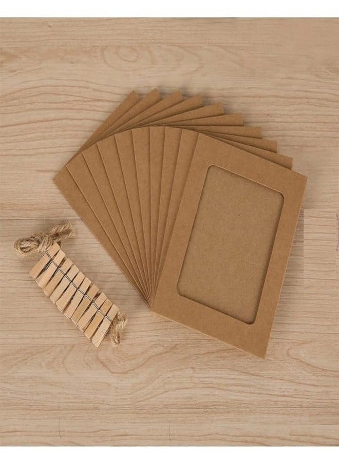 Prescent Paper Photo Frames with Clips and Twine, Brown, 4.5 x 6 Inch, 30 Frames with 30 Wooden Clips and 3pc Jute Rope 2 meters each, Hanging Display Set (Brown - 30pc set) - Image 4