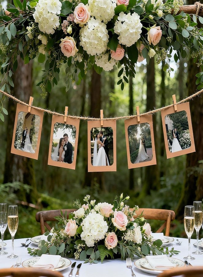 Prescent Paper Photo Frames with Clips and Twine, Brown, 4.5 x 6 Inch, 30 Frames with 30 Wooden Clips and 3pc Jute Rope 2 meters each, Hanging Display Set (Brown - 30pc set) - Image 5