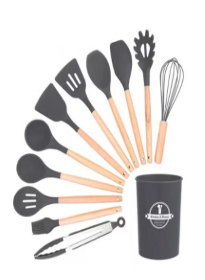 Breeze 11-Piece Silicone Kitchen Utensil Set with Wooden Handles | Heat-Resistant Cooking Tools | Non-Stick & BPA-Free1  - Image 1