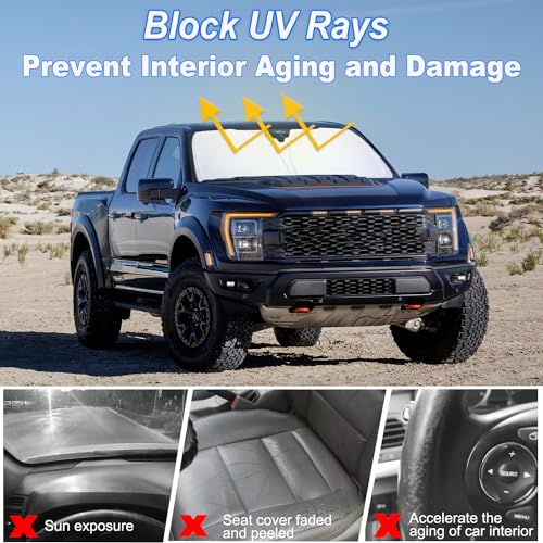 PIMCAR Windshield Sun Shade for Ford F150 2021 2022 2023 2024 2025, Front Window Sun Visor Blocks UV Rays Foldable Sunshade Ford f150 Accessories - Image 2