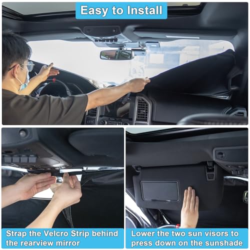 PIMCAR Windshield Sun Shade for Ford F150 2021 2022 2023 2024 2025, Front Window Sun Visor Blocks UV Rays Foldable Sunshade Ford f150 Accessories - Image 5
