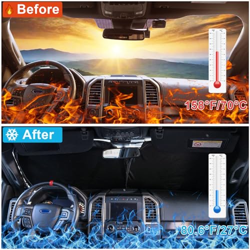 PIMCAR Windshield Sun Shade for Ford F150 2021 2022 2023 2024 2025, Front Window Sun Visor Blocks UV Rays Foldable Sunshade Ford f150 Accessories - Image 4