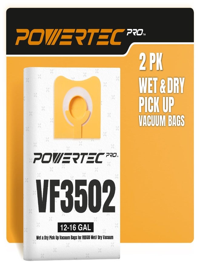 باورتيك أكياس مكنسة كهربائية POWERTEC PRO VF3702 مقاس A لجمع الغبار الرطب، عبوة من قطعتين، VF3502، سعة 12-16 جالونًا، لجمع الغبار والحطام الرطب أو الجاف، مناسبة لمكنسة Ridgid HD1200 وHD1400 الرطبة والجافة (75084) - Image 1