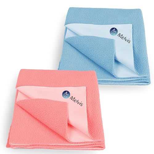MELVIS Instadry Waterproof Baby Bed Protector Sheet | Anti-Piling Fleece, Extra Absorbent & Quick Dry Baby Sheet | Small Size 50x70cm, Pack of 2 (Sky Blue & Salmon Rose) - Image 1