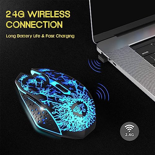VEGCOO Wireless Gaming Mouse, Rechargeable Gaming Mouse, Silent Optical Mice with 2.4G USB Receiver, 3 Level DPI, 6 Buttons, 7 Colors LED Lights for PC/Mac Gamer, Laptop and Desktop - Image 4