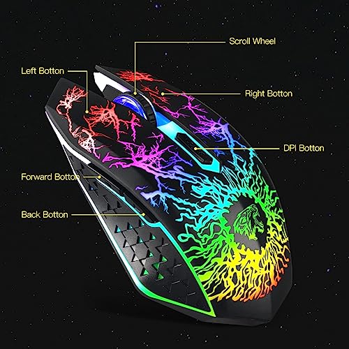 VEGCOO Wireless Gaming Mouse, Rechargeable Gaming Mouse, Silent Optical Mice with 2.4G USB Receiver, 3 Level DPI, 6 Buttons, 7 Colors LED Lights for PC/Mac Gamer, Laptop and Desktop - Image 5