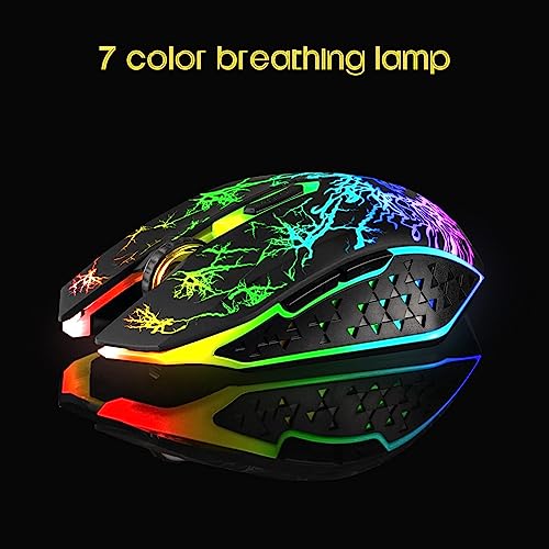 VEGCOO Wireless Gaming Mouse, Rechargeable Gaming Mouse, Silent Optical Mice with 2.4G USB Receiver, 3 Level DPI, 6 Buttons, 7 Colors LED Lights for PC/Mac Gamer, Laptop and Desktop - Image 2