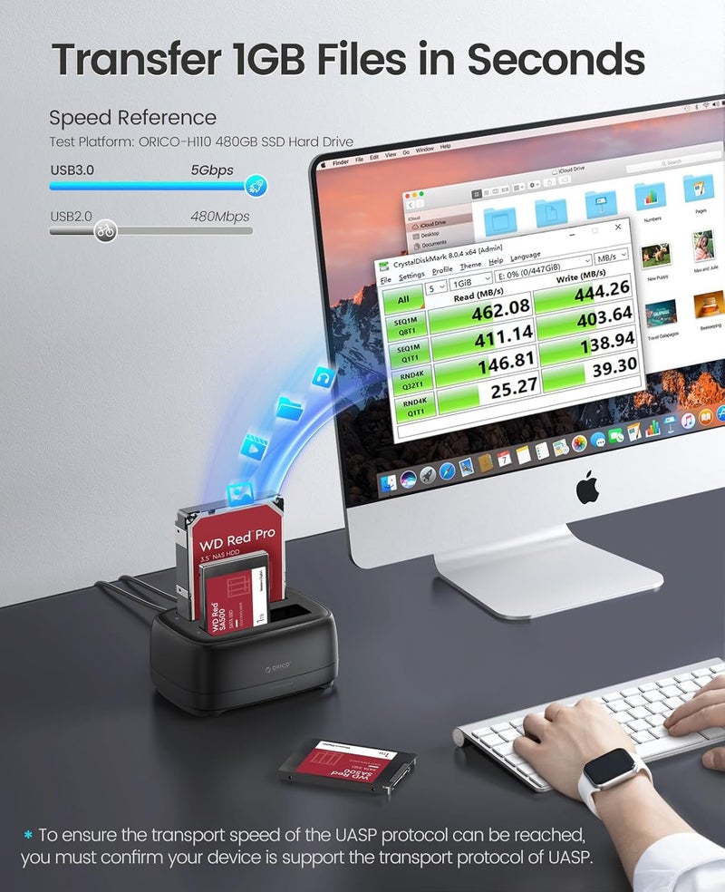 Orico External Hard Drive Dock Duplicator/Cloner SATA to USB C for 2.5”/3.5” Seagate Samsung WD Crucial SanDisk SSD HDD, Dual Drive Bay 36TB for PS5 Xbox PC Laptop Devices - Image 3