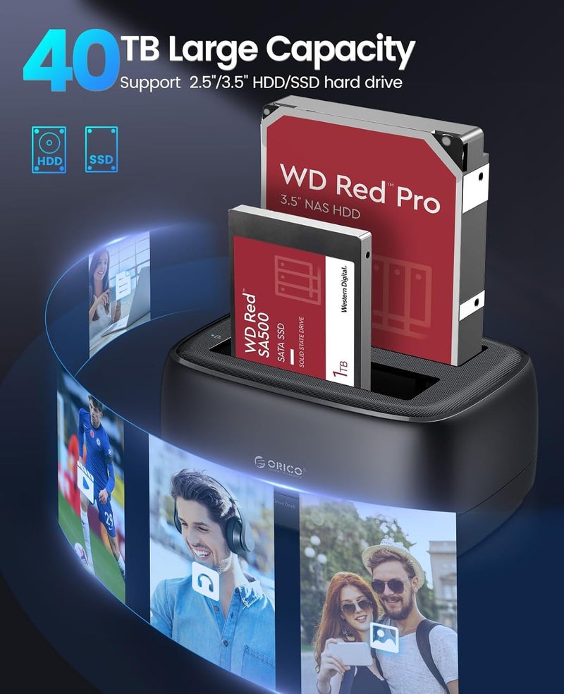 Orico External Hard Drive Dock Duplicator/Cloner SATA to USB C for 2.5”/3.5” Seagate Samsung WD Crucial SanDisk SSD HDD, Dual Drive Bay 36TB for PS5 Xbox PC Laptop Devices - Image 2