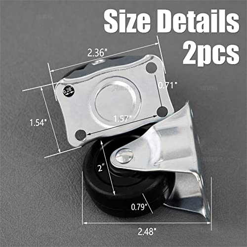 AUEAR 2 Pack 2 Inch Rubber Caster Wheels Heavy Duty Fixed Black Casters with Rigid NonSwivel Top Plate for Furniture - Image 3