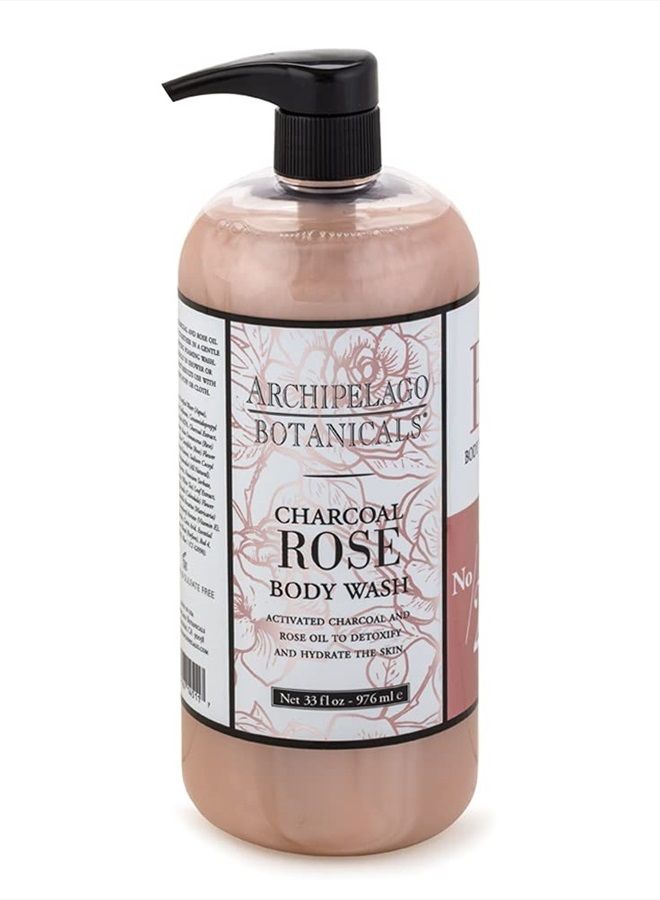 Archipelago Botanicals Charcoal Rose Body Wash | Hydrating Daily Cleanser | Free from Parabens and Sulfates (33 fl oz) - Image 1