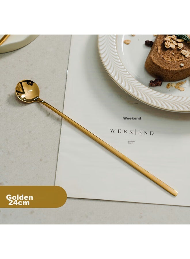 Onlycook Onlycook 304 Stainless Steel Long-handled Mixing Spoon, Coffee Spoon, Seasoning Spoon, Ice Spoon, Dessert Honey Spoon, Gold, 24cm  - Image 1