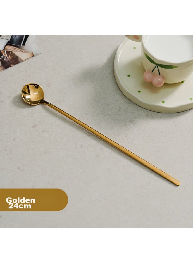 Onlycook Onlycook 304 Stainless Steel Long-handled Mixing Spoon, Coffee Spoon, Seasoning Spoon, Ice Spoon, Dessert Honey Spoon, Gold, 24cm  - Image 3
