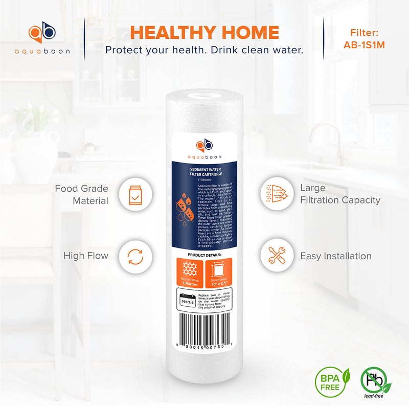 Aquaboon 10â€ x 2.5â€ Whole House and Reverse Osmosis Sediment 1 Micron Water Filter Cartridge | COMPATIBLE WITH: Culligan P1, Pentek P1, PD-1-934, P5, AP110, WFPFC5002, CFS110, RS14, WHKF-GD05 (4-PACK) - Image 4