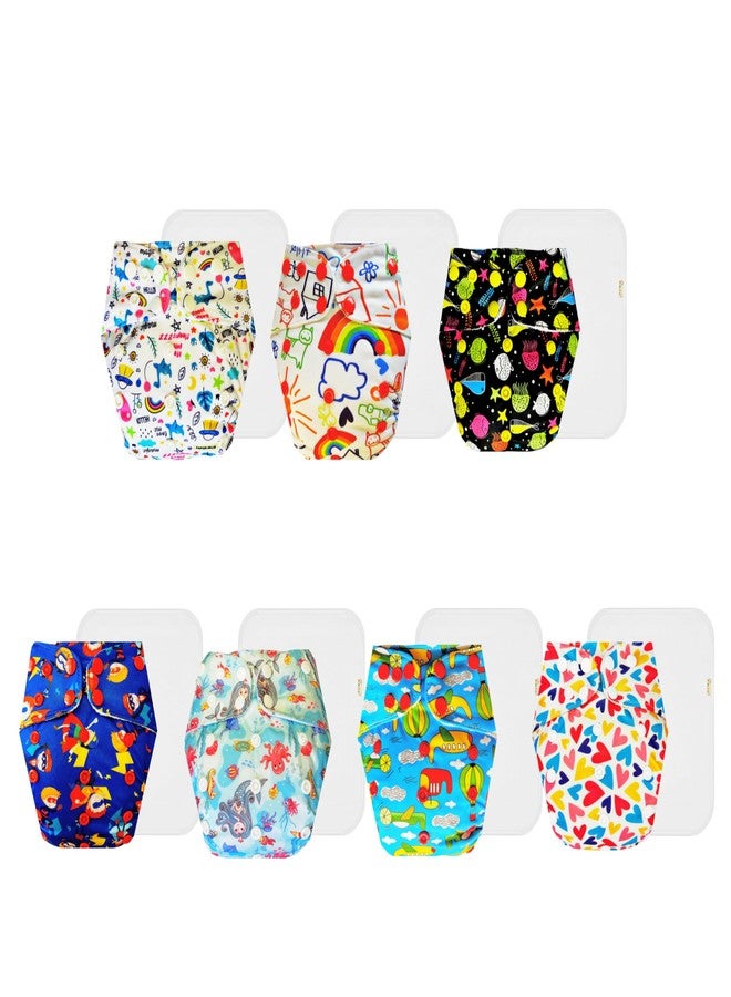 Dumbledo Premium Cloth Diaper with Cotton Insert (Pack of 7) | Hypoallergenic | Breathable | Adjustable Snaps | All-Day Wear | 3 Months - 3 Years | Unisex Baby - Image 1