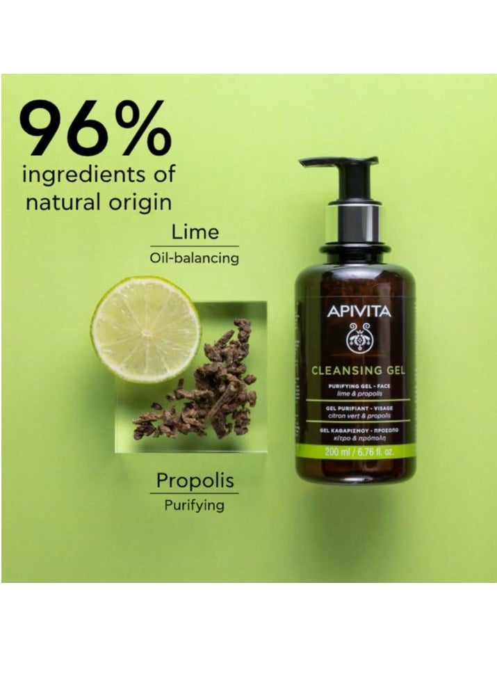 Apivita Apivita Purifying Gel face 200ml - Facial Cleanser - Natural Face Wash with Lime and Propolis - Gently cleanses, Purifies in Depth - Cleansing Gel for Oily Skin  - Image 3
