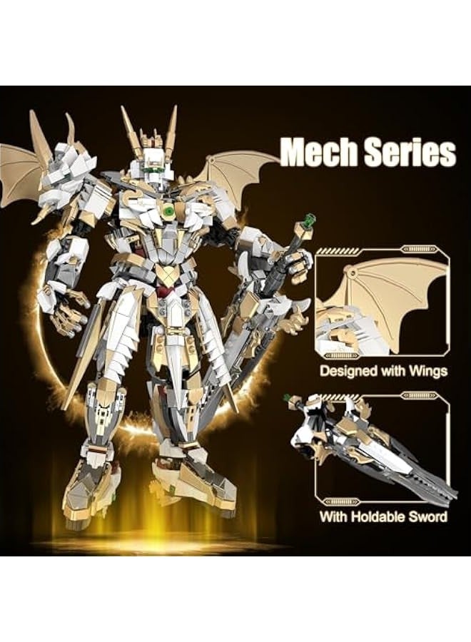 Hero Mech Building Blocks Set for Adults，Golden Armor Robot Model Building Kit with Classic Swords, Hard Core Chinoiserie Style Collectible Ninja Gifts for Man Boys Ages 12+ (1609 PCS) - Image 3