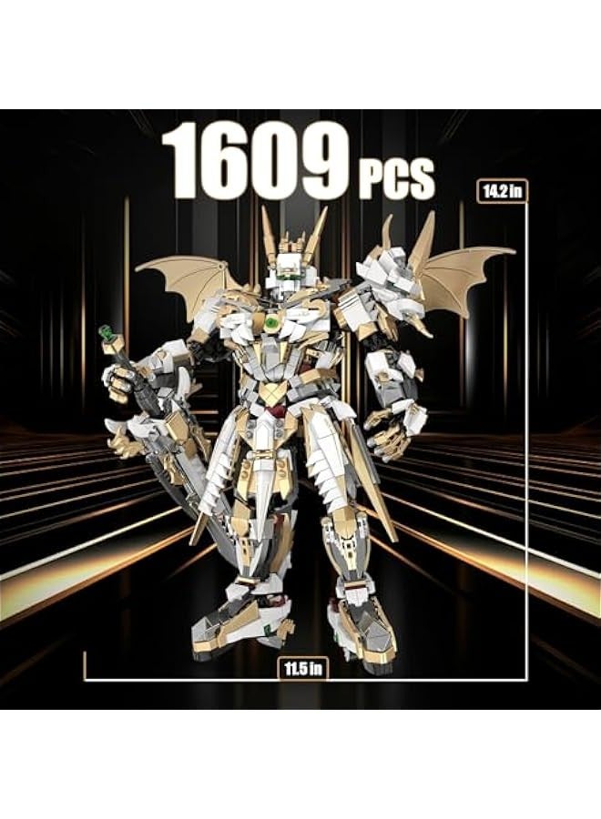 Hero Mech Building Blocks Set for Adults，Golden Armor Robot Model Building Kit with Classic Swords, Hard Core Chinoiserie Style Collectible Ninja Gifts for Man Boys Ages 12+ (1609 PCS) - Image 4