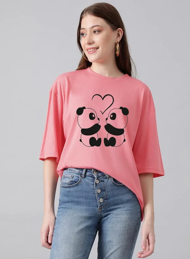 كوتي Oversized Panda Graphic Drop Shoulder T-Shirt by Styli