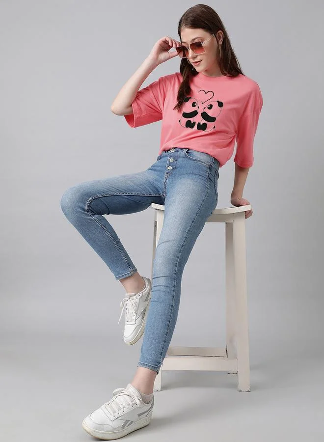 كوتي Oversized Panda Graphic Drop Shoulder T-Shirt by Styli