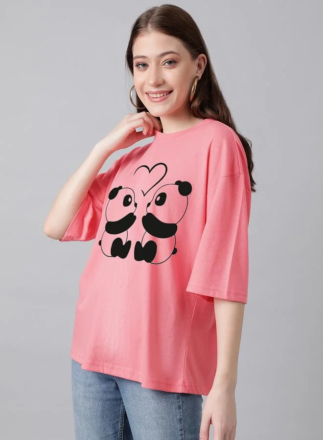 كوتي Oversized Panda Graphic Drop Shoulder T-Shirt by Styli