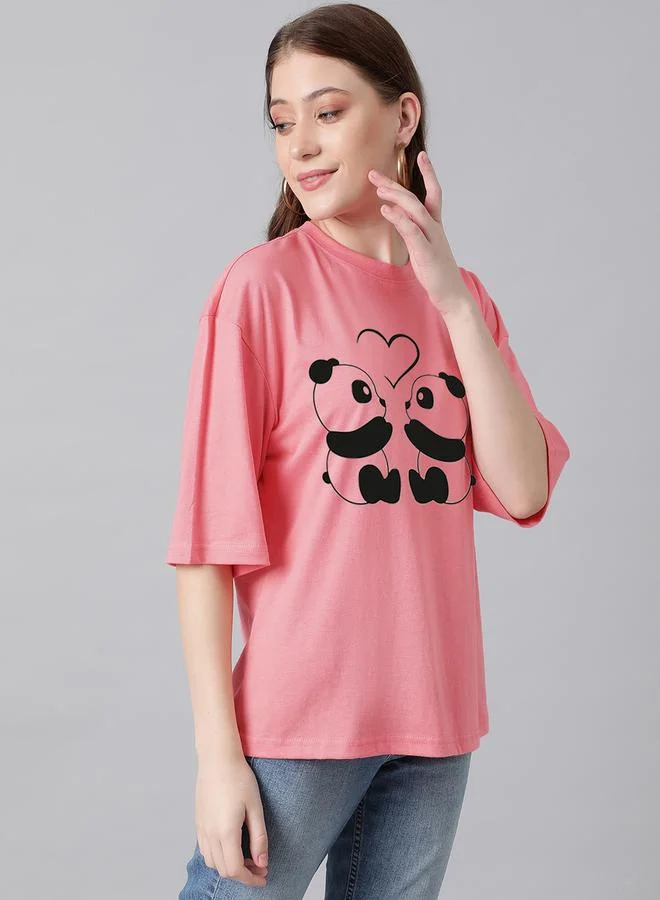 كوتي Oversized Panda Graphic Drop Shoulder T-Shirt by Styli