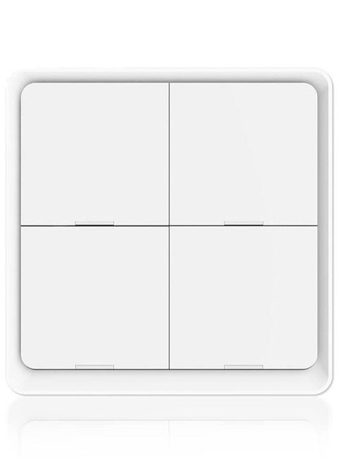 Wireless Smart Scene Switch Button, Connection Tuya Battery Powered Included 12 Scene Controller Light Switch, Smart DIY Control, No Wiring Required, for Smart Home Automation 4 Gang (White)