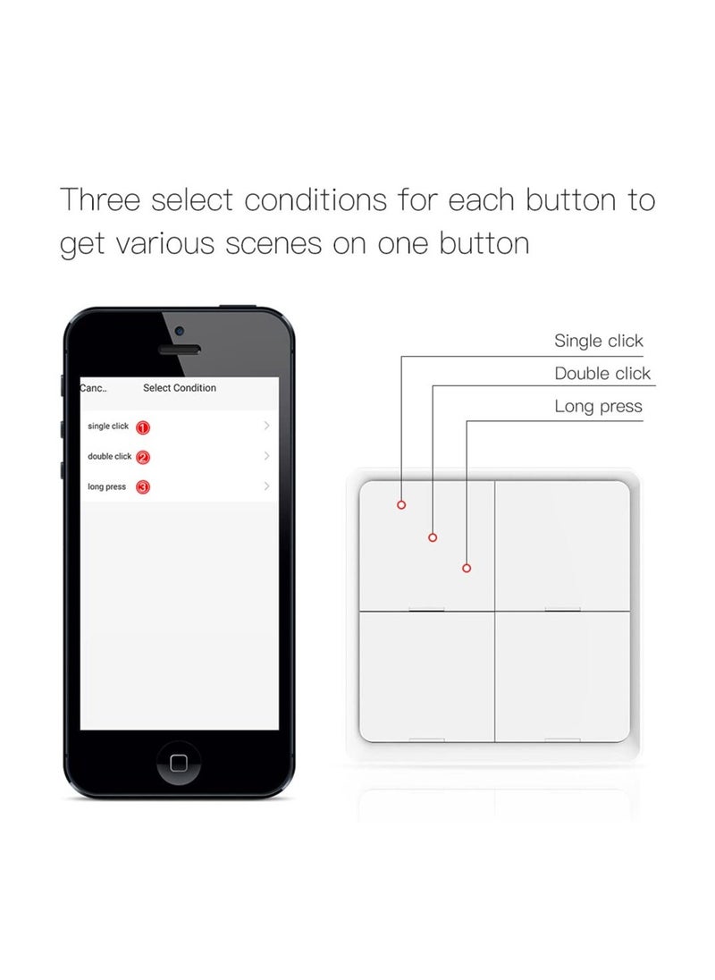 Generic - Wireless Smart Scene Switch Button, Connection Tuya Battery Powered Included 12 Scene Controller Light Switch, Smart DIY Control, No Wiring Required, for Smart Home Automation 4 Gang (White) - Image 1