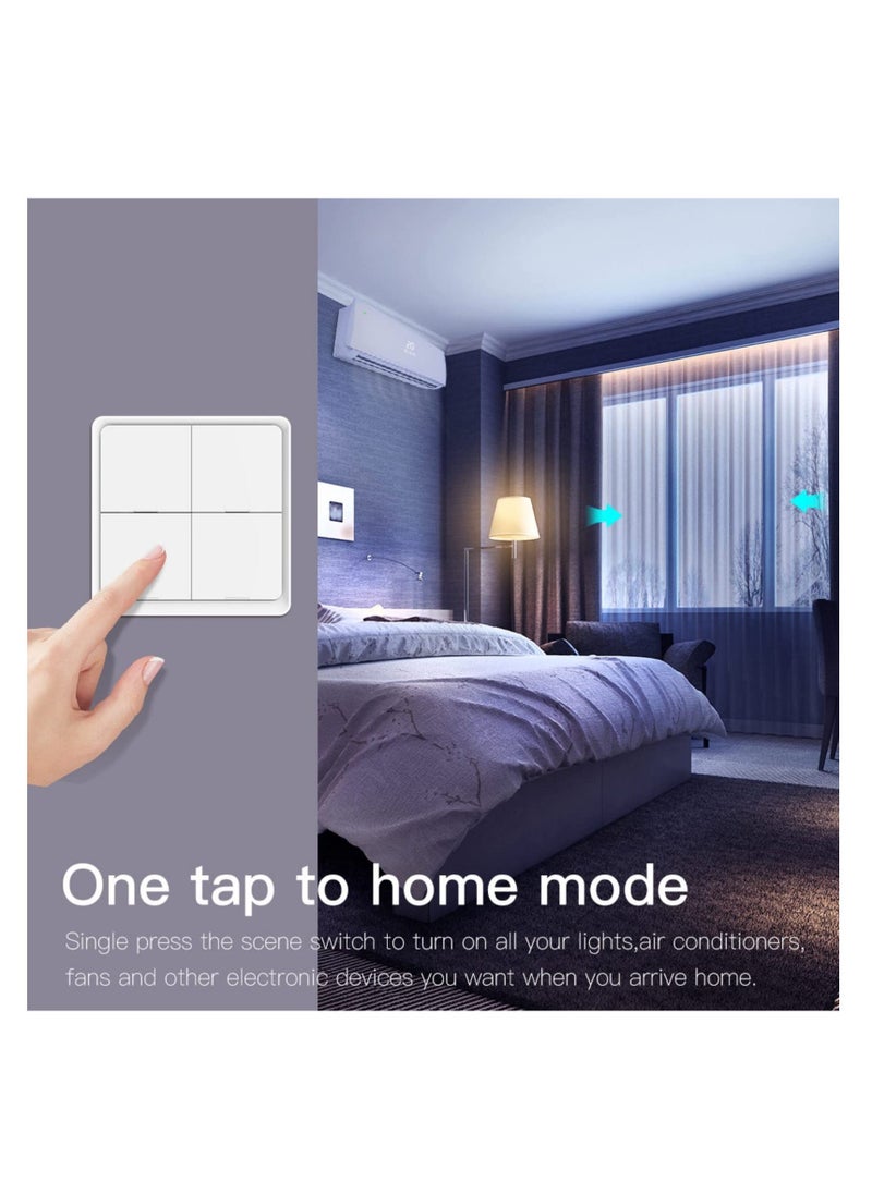 Generic - Wireless Smart Scene Switch Button, Connection Tuya Battery Powered Included 12 Scene Controller Light Switch, Smart DIY Control, No Wiring Required, for Smart Home Automation 4 Gang (White) - Image 1