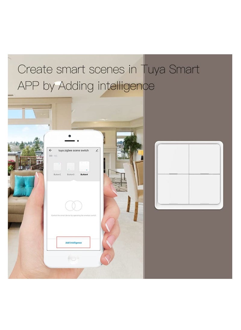 Generic - Wireless Smart Scene Switch Button, Connection Tuya Battery Powered Included 12 Scene Controller Light Switch, Smart DIY Control, No Wiring Required, for Smart Home Automation 4 Gang (White) - Image 1