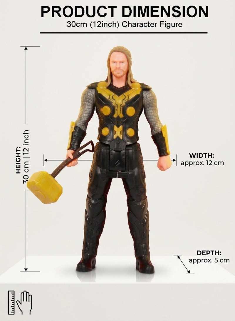 MARVEL Avengers Superhero Thor 30cm Character Toy – 12 Inch Titan Hero Series Thunder Warrior Action Figure with Lights & Sounds | Marvel Hero Collectible Model with Weapon Prop & Red Cape | Best Gift for Kids Boys Birthday, Eid, Christmas, Back to School - Image 3