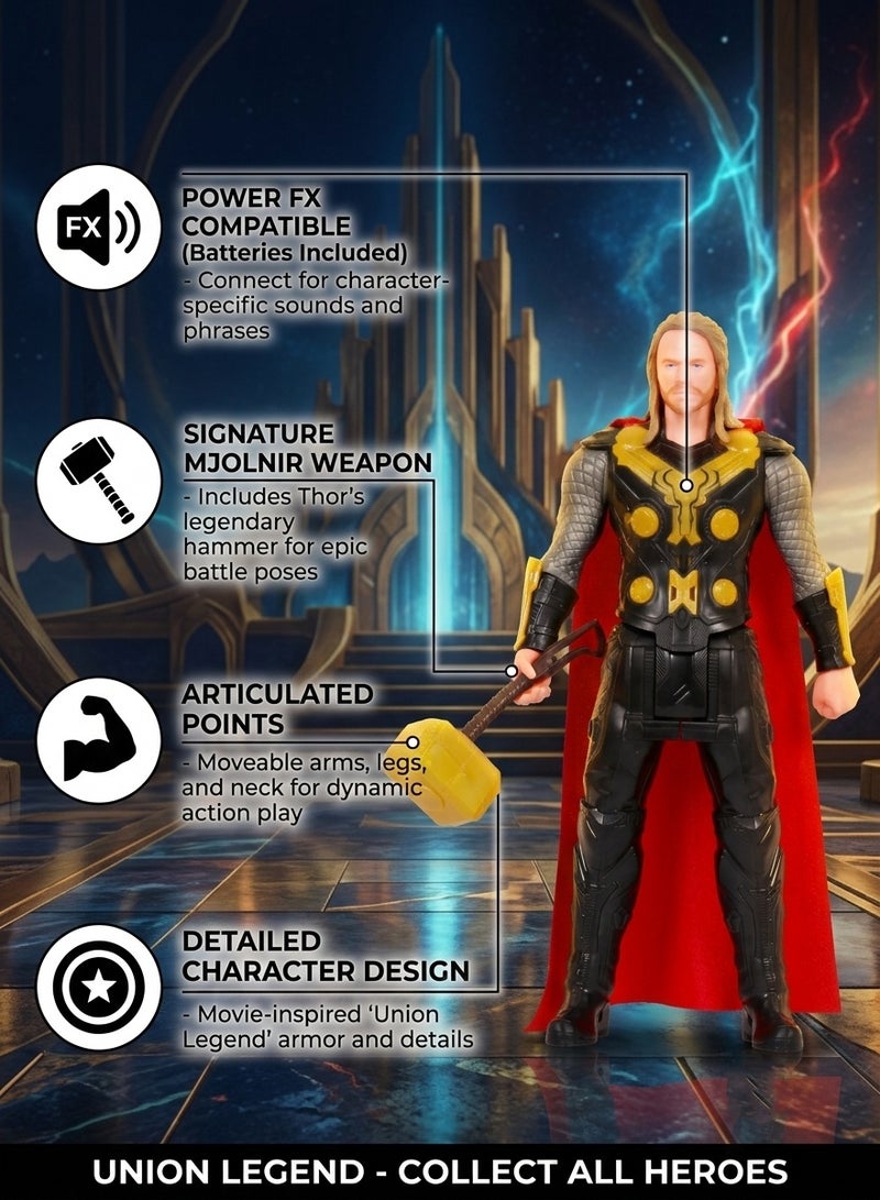 MARVEL Avengers Superhero Thor 30cm Character Toy – 12 Inch Titan Hero Series Thunder Warrior Action Figure with Lights & Sounds | Marvel Hero Collectible Model with Weapon Prop & Red Cape | Best Gift for Kids Boys Birthday, Eid, Christmas, Back to School - Image 2