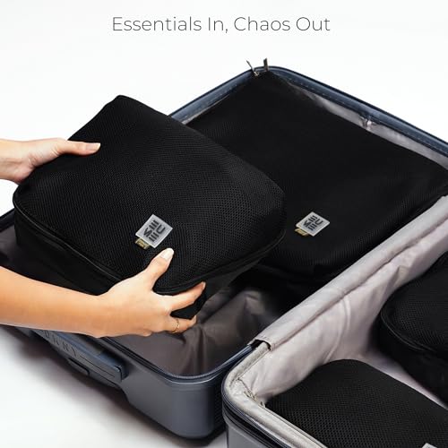 EUME Storage Pods, Set of 4 - Polyester Packing Cubes for Men and Women Luggage Travel Organizer Set of Packing Bag 4 (2 Large, 2 Medium Toiletry Bag) (Black) - Image 4