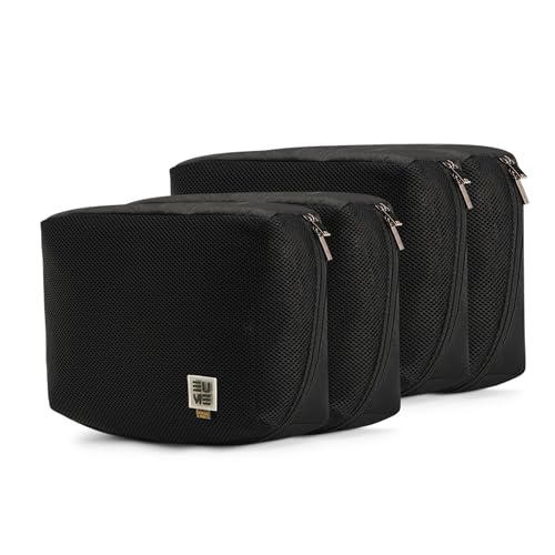 EUME Storage Pods, Set of 4 - Polyester Packing Cubes for Men and Women Luggage Travel Organizer Set of Packing Bag 4 (2 Large, 2 Medium Toiletry Bag) (Black) - Image 1