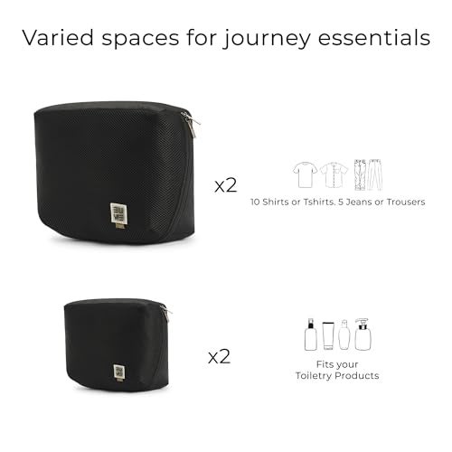 EUME Storage Pods, Set of 4 - Polyester Packing Cubes for Men and Women Luggage Travel Organizer Set of Packing Bag 4 (2 Large, 2 Medium Toiletry Bag) (Black) - Image 2