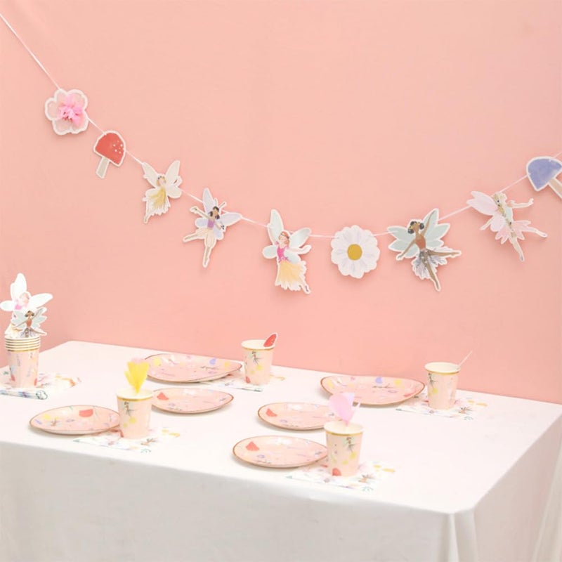 IPEWOEF 57Pcs Fairy Disposable Tableware Set Flower Fairies Mushroom Party Plates Cups Napkins Sets Fairy Cake Topper Banner Fairy Party Decorations Supplies Girls Birthday Party Decor(10 Guests) - Image 2