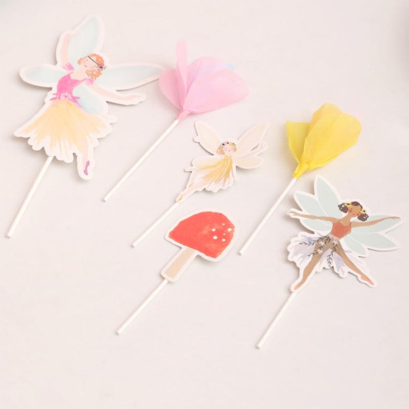 IPEWOEF 57Pcs Fairy Disposable Tableware Set Flower Fairies Mushroom Party Plates Cups Napkins Sets Fairy Cake Topper Banner Fairy Party Decorations Supplies Girls Birthday Party Decor(10 Guests) - Image 4