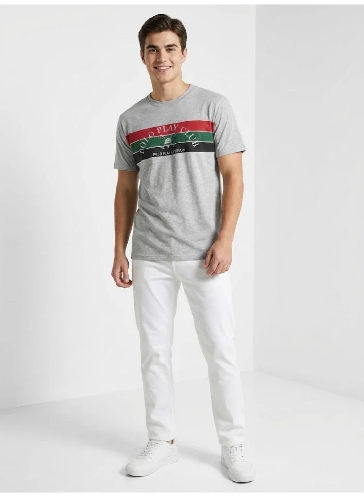 لعب البولو تيشيرت رجالي مطبوع - رمادي