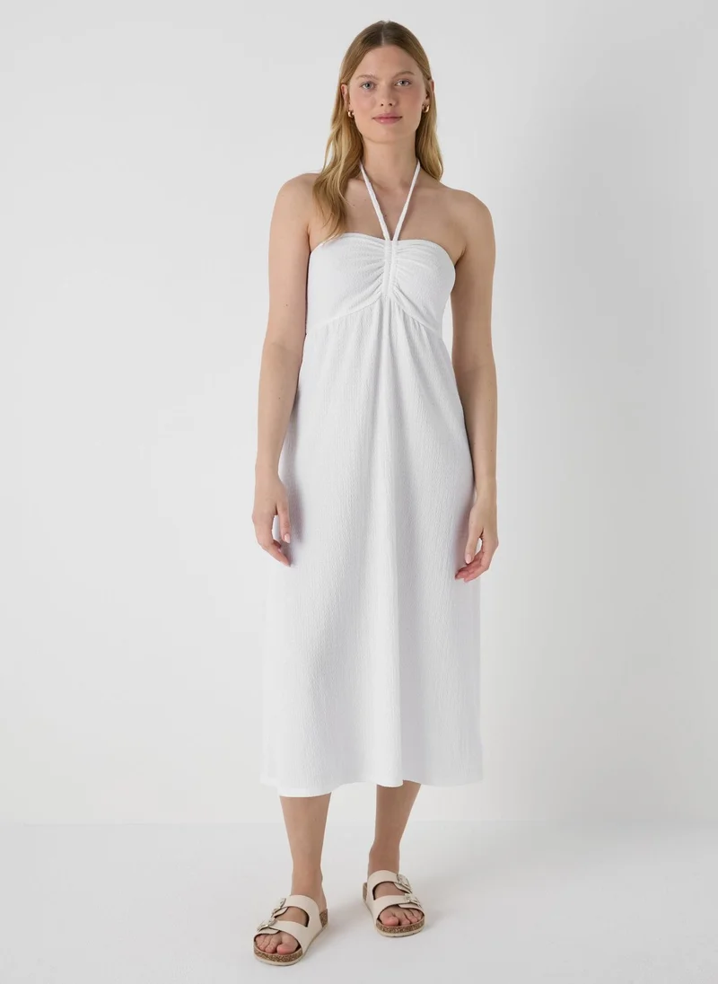 Matalan White Ruched Crinkle Midi Dress