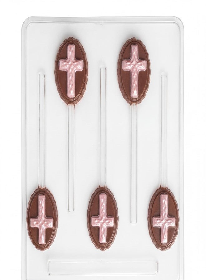 كاندي مولدز آند مور قالب حلوى شوكولاتة شفاف بتصميم صليب على مصاصة بيضاوية من Candy Molds N More - Image 1