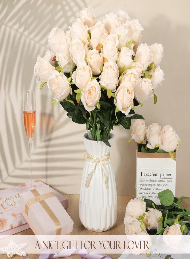 Hotop 80 Pcs Artificial Rose Flowers Bulk with Long Stem Fake Roses Silk Realistic Roses Bouquet for DIY Wedding Bridal Shower Party Table Centerpieces Home Decorations(Beige) - Image 4
