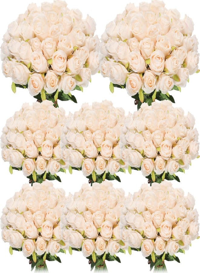 Hotop 80 Pcs Artificial Rose Flowers Bulk with Long Stem Fake Roses Silk Realistic Roses Bouquet for DIY Wedding Bridal Shower Party Table Centerpieces Home Decorations(Beige) - Image 1