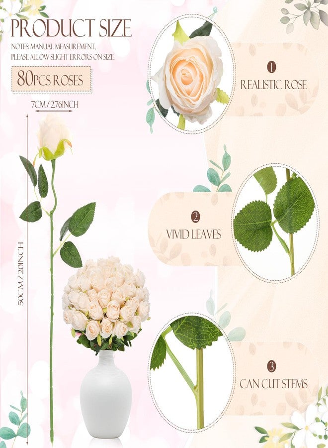 Hotop 80 Pcs Artificial Rose Flowers Bulk with Long Stem Fake Roses Silk Realistic Roses Bouquet for DIY Wedding Bridal Shower Party Table Centerpieces Home Decorations(Beige) - Image 2