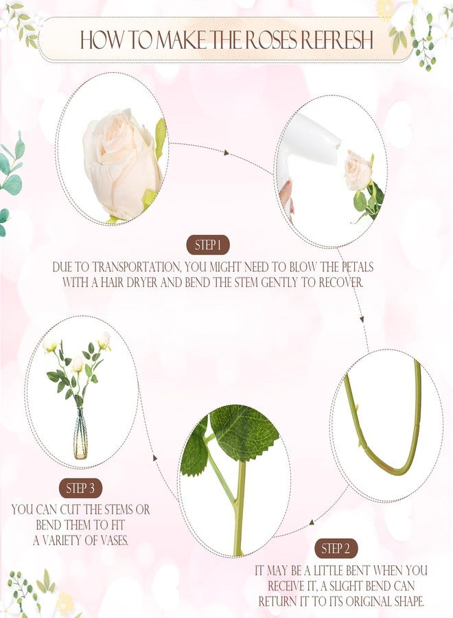 Hotop 80 Pcs Artificial Rose Flowers Bulk with Long Stem Fake Roses Silk Realistic Roses Bouquet for DIY Wedding Bridal Shower Party Table Centerpieces Home Decorations(Beige) - Image 3