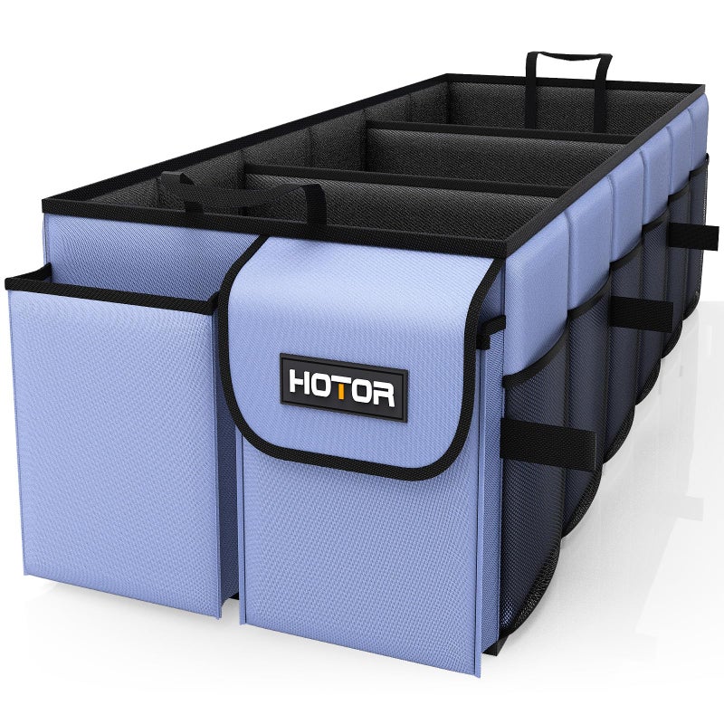HOTOR Trunk Organizer - Car Organizer, Foldable Trunk organizer for SUVs & Sedans, Sturdy Car Organization for Car Accessories, Tools, Sundries, Blue, 3 Compartments, 31.9"Ã—12.6"Ã—10.6"