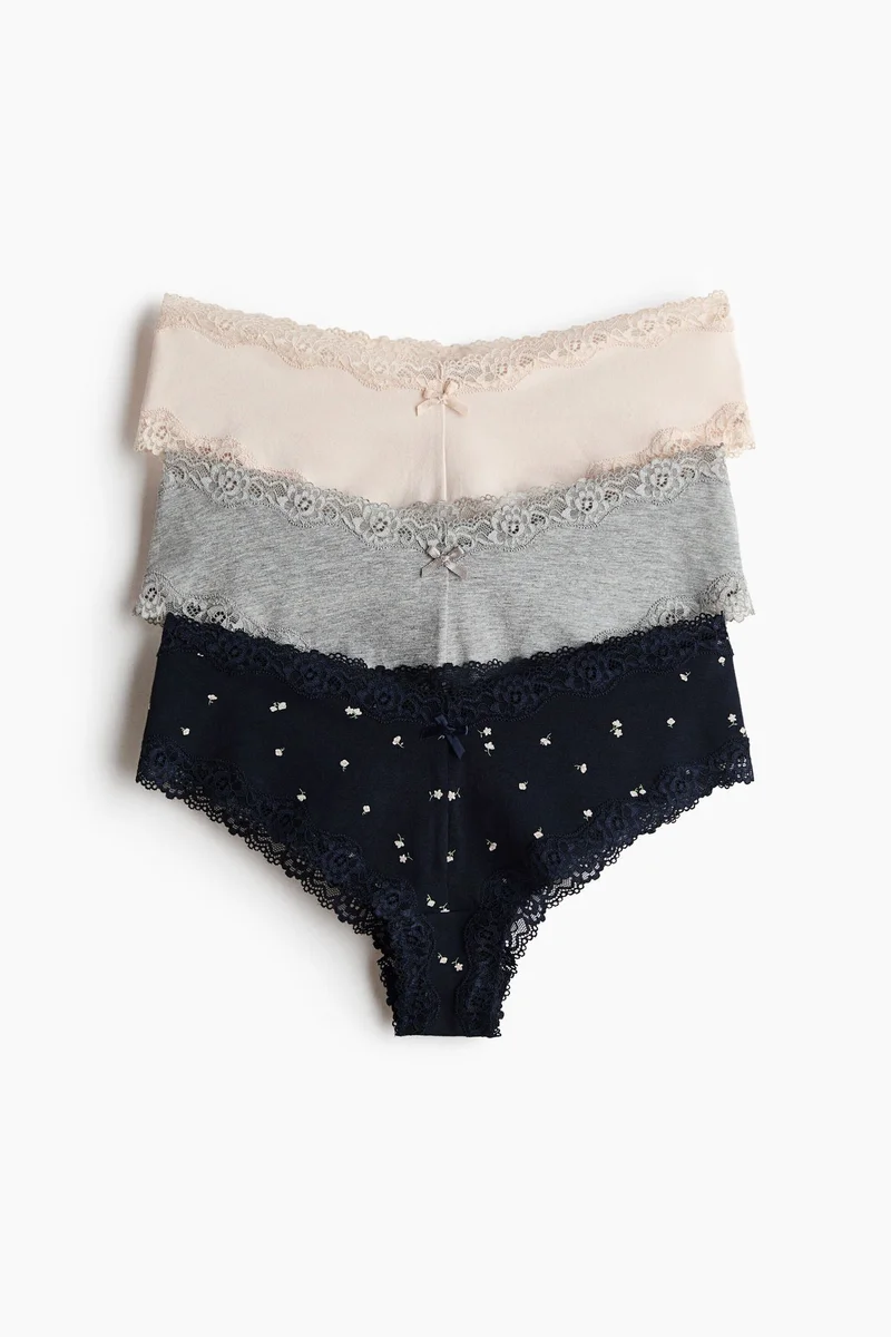 H&M 3-pack cotton and lace hipster briefs